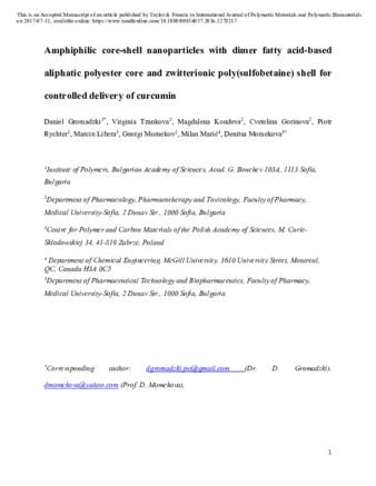 Amphiphilic core-shell nanoparticles with dimer fatty acid-based aliphatic polyester core and zwitterionic poly(sulfobetaine) shell for controlled delivery of curcumin thumbnail