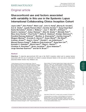 Glucocorticoid use and factors associated with variability in this use in the Systemic Lupus International Collaborating Clinics Inception Cohort thumbnail