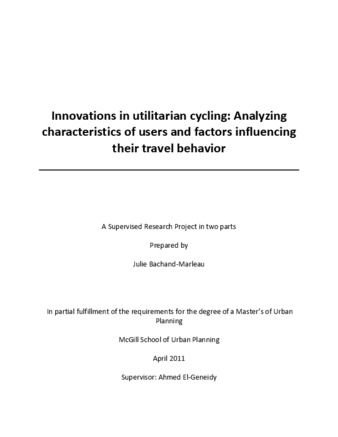 Innovations in utilitarian cycling: analyzing characteristics of users and factors influencing their travel behavior thumbnail