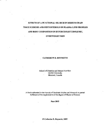 Effects of a functional oil rich in medium chain triglycerides and phytosterols on plasma lipid profiles and body composition in hypercholesterolemic, overweight men thumbnail