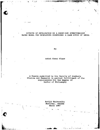 Effects of devaluation in a short-run structuralist macro model for developing countries : a case study of India thumbnail