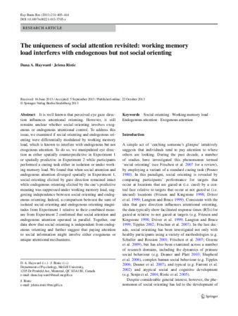 The uniqueness of social attention revisited: Working memory load interferes with endogenous by not social orienting thumbnail