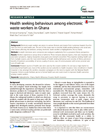 Health seeking behaviours among electronic waste workers in Ghana thumbnail