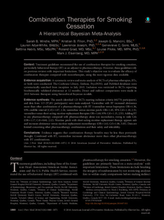 Combination Therapies for Smoking Cessation: A Hierarchical Bayesian Meta-Analysis. thumbnail