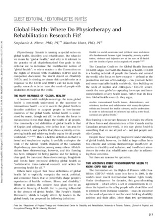 Global Health: Where Do Physiotherapy and Rehabilitation Research Fit? thumbnail