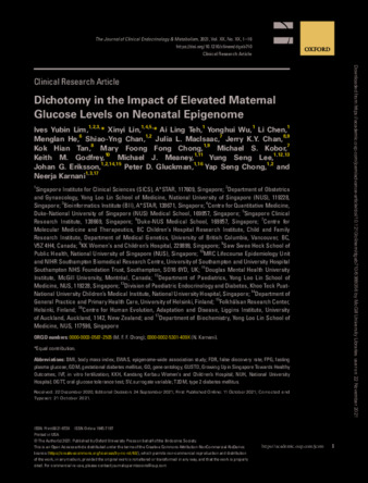 Dichotomy in the Impact of Elevated Maternal Glucose Levels on Neonatal Epigenome thumbnail