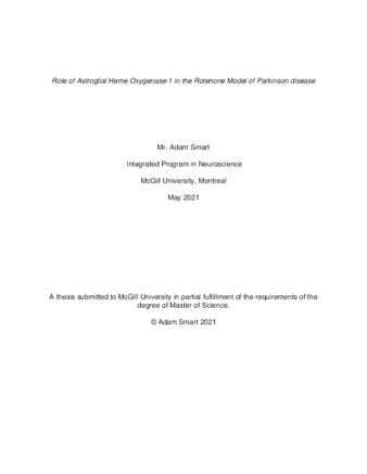 Role of Astroglial Heme Oxygenase-1 in the Rotenone Model of Parkinson disease thumbnail