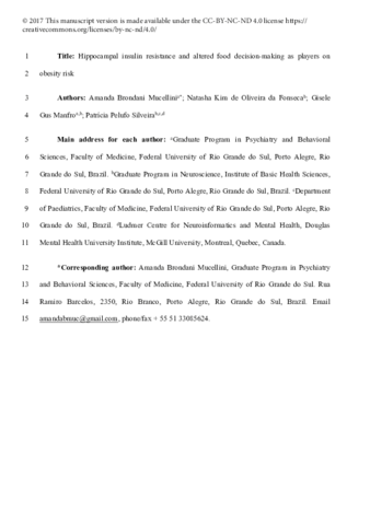 Hippocampal insulin resistance and altered food decision-making as players on obesity risk thumbnail