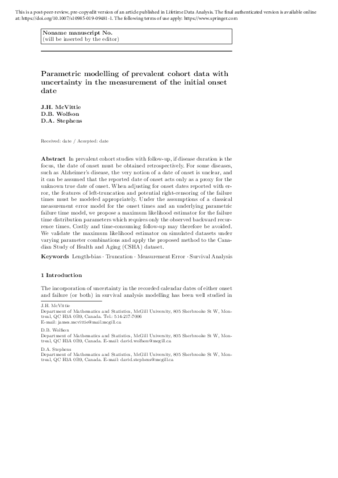 Parametric modelling of prevalent cohort data with uncertainty in the measurement of the initial onset date thumbnail