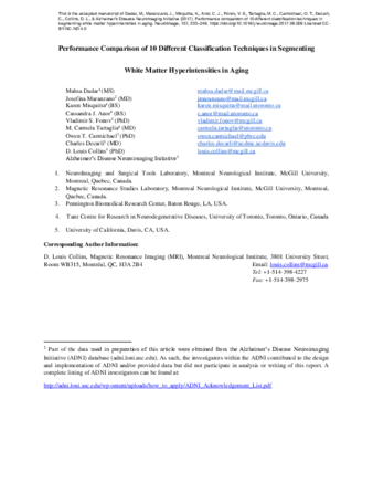 Performance comparison of 10 different classification techniques in segmenting white matter hyperintensities in aging thumbnail