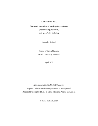 A city for all: Contested narratives of participatory reforms, placemaking practices, and 'good' city-building thumbnail