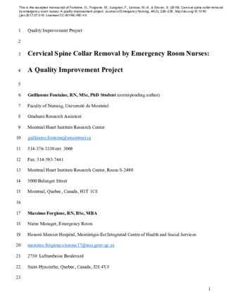 Cervical Spine Collar Removal by Emergency Room Nurses: A Quality Improvement Project thumbnail