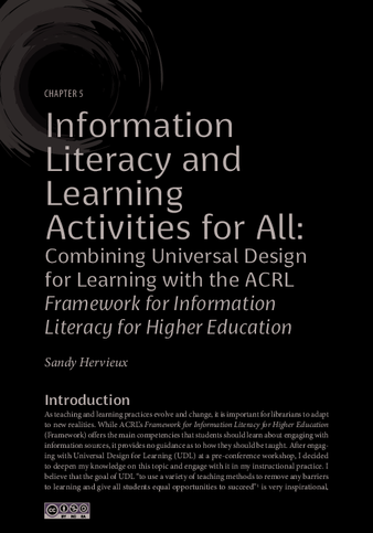 Information Literacy and Learning Activities for All: Combining Universal Design for Learning with the ACRL Framework for Information Literacy in Higher Education thumbnail