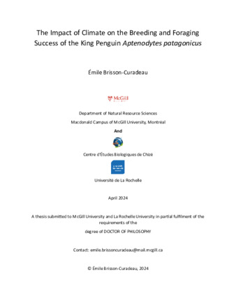 The Impact of Climate on the Breeding and Foraging Success of the King Penguin Aptenodytes patagonicus thumbnail