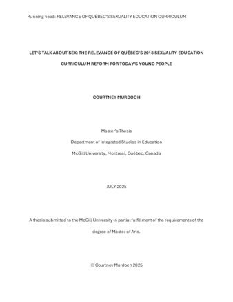 Let's talk about sex: the relevance of Québec's 2018 sexuality education curriculum reform for today's young people thumbnail