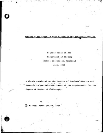 Working class youth in late Victorian and Edwardian England thumbnail