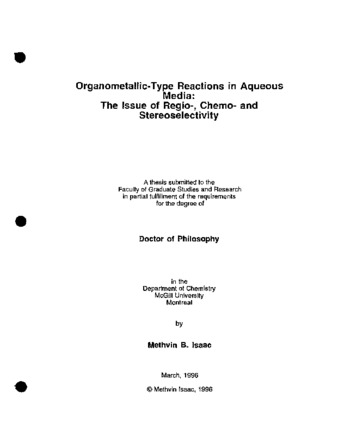 Organometallic-type reactions in aqueous media : the issue of regio-, chemo- and stereoselectivity thumbnail