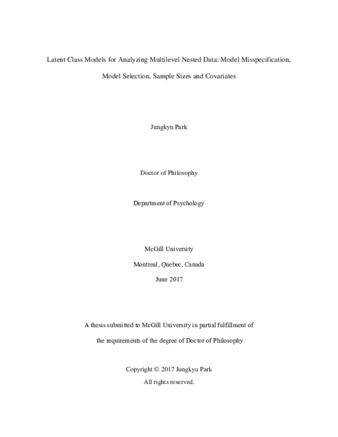 Latent class models for analyzing multilevel nested data: model misspecification, model selection, sample sizes, and covariates thumbnail