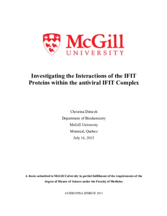 Investigating the interactions of the IFIT proteins within the antiviral IFIT complex thumbnail