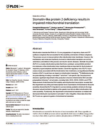 Stomatin-like protein 2 deficiency results in impaired mitochondrial translation thumbnail