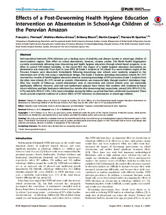 Effects of a Post-Deworming Health Hygiene Education Intervention on Absenteeism in School-Age Children of the Peruvian Amazon thumbnail