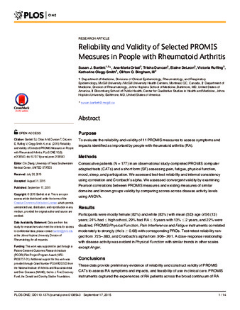 Reliability and Validity of Selected PROMIS Measures in People with Rheumatoid Arthritis thumbnail