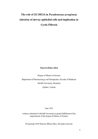 The role of ZC3H12A in «Pseudomonas aeruginosa» infection of airway epithelial cells and implication in Cystic Fibrosis thumbnail