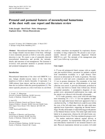 Prenatal and postnatal features of mesenchymal hamartoma of the chest wall: case report and literature review thumbnail