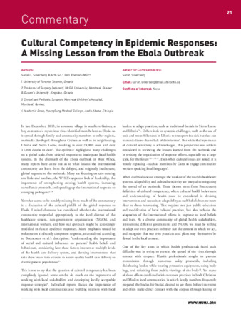 Cultural Competency in Epidemic Responses: A Missing Lesson from the Ebola Outbreak thumbnail