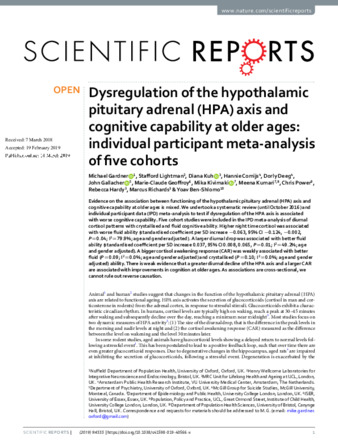 Dysregulation of the hypothalamic pituitary adrenal (HPA) axis and cognitive capability at older ages: individual participant meta-analysis of five cohorts thumbnail