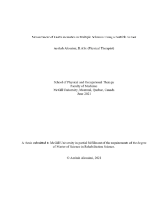 Measurement of Gait Kinematics in Multiple Sclerosis using a portable sensor thumbnail