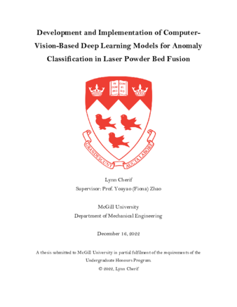 Development and Implementation of Computer-Vision-Based Deep Learning Models for Anomaly Classification in Laser Powder Bed Fusion thumbnail