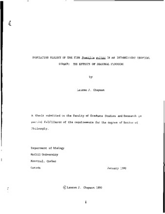 Population ecology of the fish Poecilia gillii in an intermittent tropical stream : the effects of seasonal flooding thumbnail