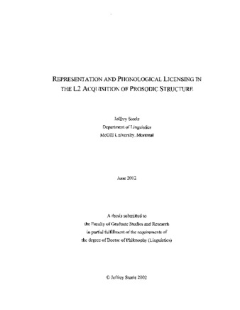 Representation and phonological licensing in the L2 acquisition of prosodic structure thumbnail