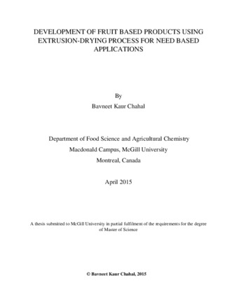 Development of fruit based products using extrusion-drying process for need applications thumbnail