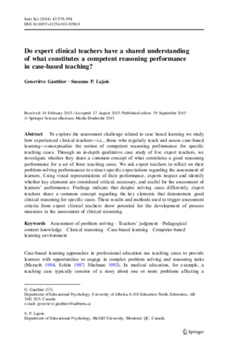Do expert clinical teachers have a shared understanding of what constitutes a competent reasoning performance in case-based teaching? thumbnail