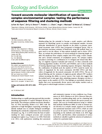 Toward accurate molecular identification of species in complex environmental samples: testing the performance of sequence filtering and clustering methods thumbnail