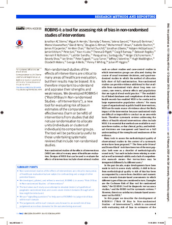 ROBINS-I: a tool for assessing risk of bias in non-randomised studies of interventions thumbnail