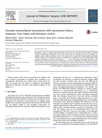 Unusual mesenchymal hamartoma with uncommon biliary anatomy: Case report and literature review thumbnail