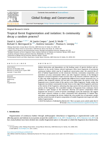 Tropical forest fragmentation and isolation: Is community decay a random process? thumbnail