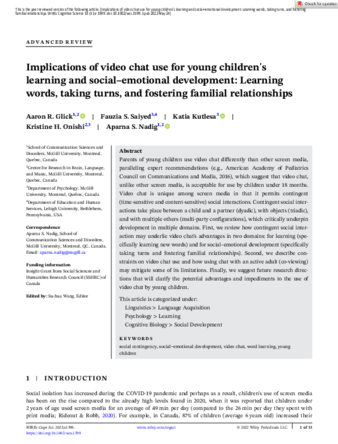 Implications of video chat use for young children's learning and social-emotional development: Learning words, taking turns, and fostering familial relationships thumbnail