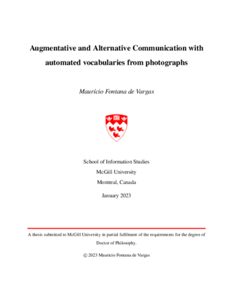 Augmentative and Alternative Communication with Automated  Vocabularies from Photographs thumbnail