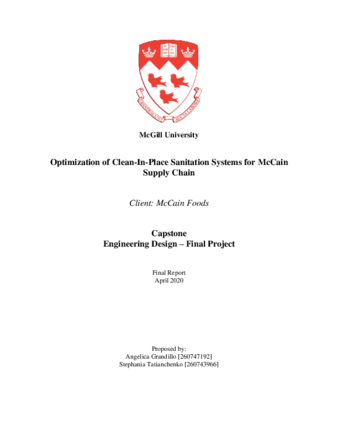 Optimization of Clean-In-Place Sanitation Systems for McCain Supply Chain thumbnail