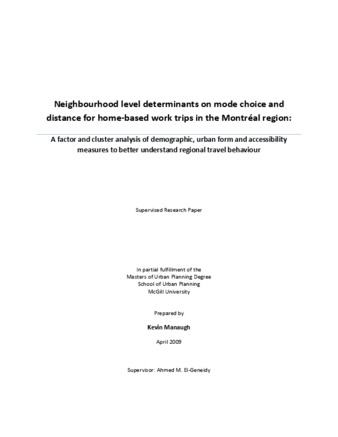 Neighbourhood Level Determinants on Mode Choice and Distance for Home-Based Work Trips in the Montre thumbnail