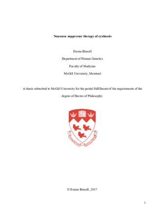 Nonsense suppressor therapy of cystinosis thumbnail