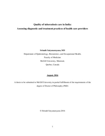 Quality of tuberculosis care in India: assessing diagnostic and treatment practices of health care providers thumbnail