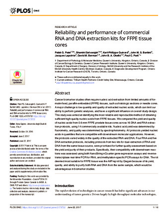 Reliability and performance of commercial RNA and DNA extraction kits for FFPE tissue cores thumbnail