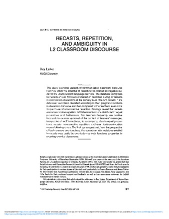 Recasts, repetition, and ambiguity in L2 classroom discourse thumbnail