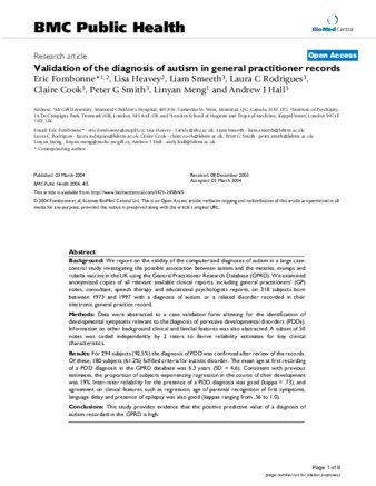 Validation of the diagnosis of autism in general practitioner records thumbnail