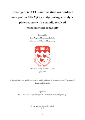 Investigation of carbon dioxide methanation over ordered mesoporous nickel alumina catalyst using a catalytic plate reactor with spatially resolved measurement capability thumbnail